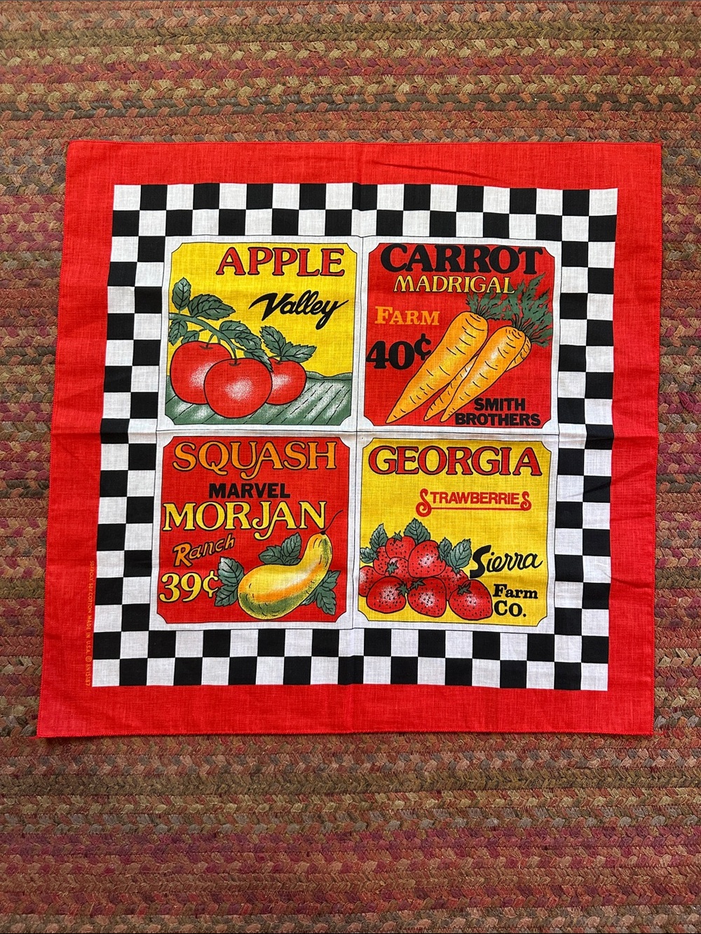 Vintage Produce Graphic Bandana - Red, Yellow, Black checkered